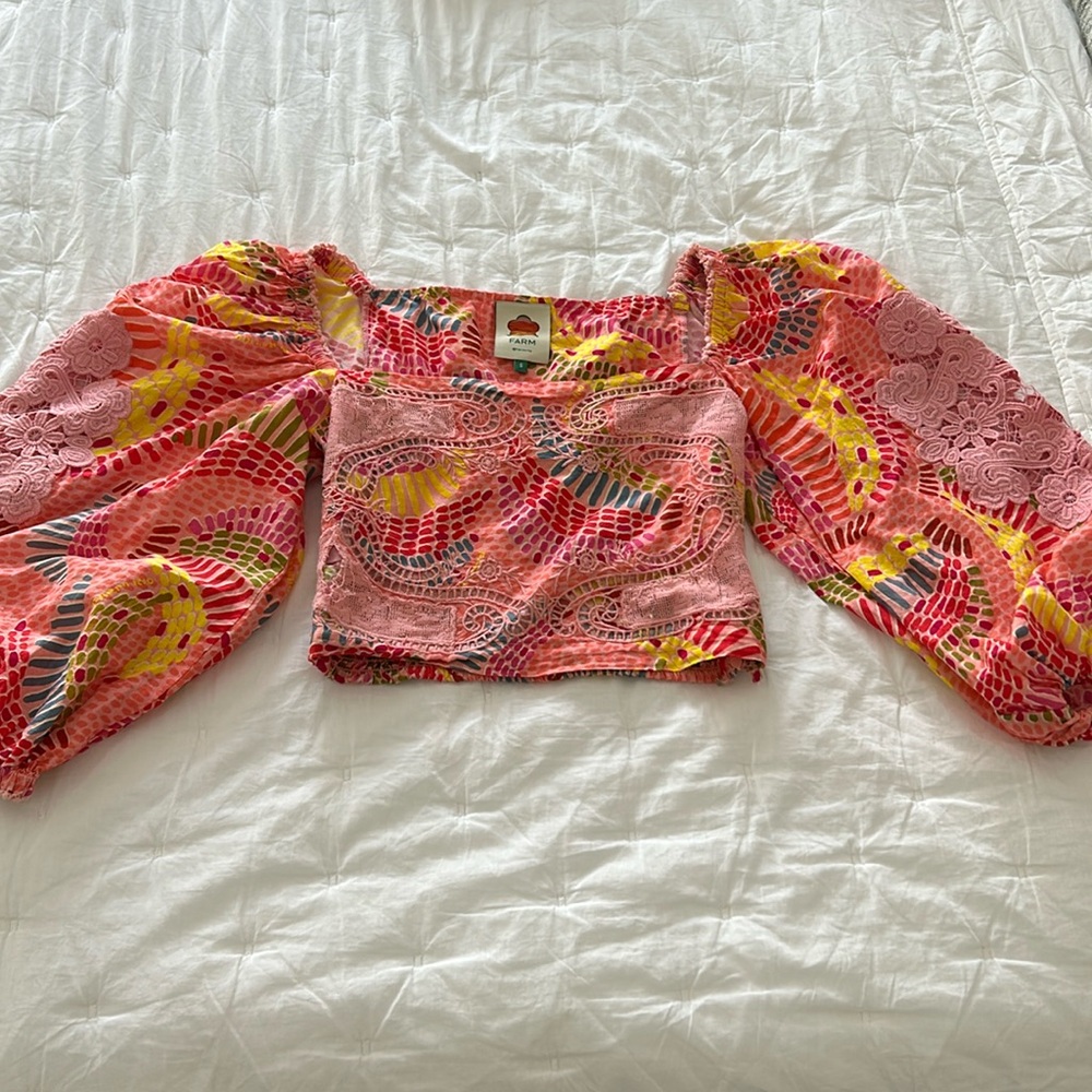 Farm Rio multi color balloon sleeve top size small
